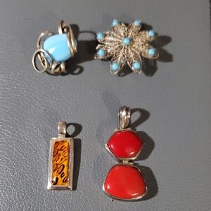Sterling Silver Lot Four Vintage Pendants Natural Stones Wholesale
